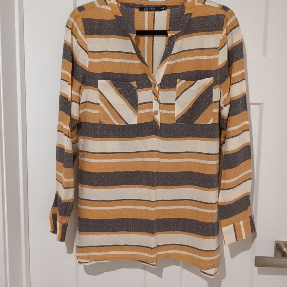 Anthropologie Doe & Rae Small Gray and Gold Striped Long Sleeve Shirt NWOT